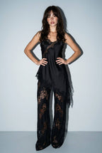Satin Lace Trim Cami and Pants Set