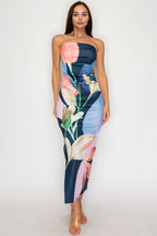 Floral print strapless dress
