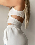 Ladies Rib Knit Back Cut Out Crop Top