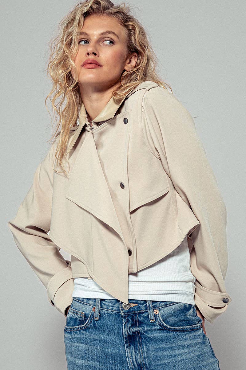 Cropped Double Lapel Lightweight Trench Jacket