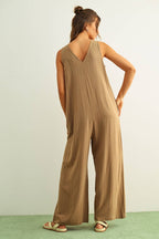 STRIPED PATTERN BUTTON FRONT JUMPSUIT