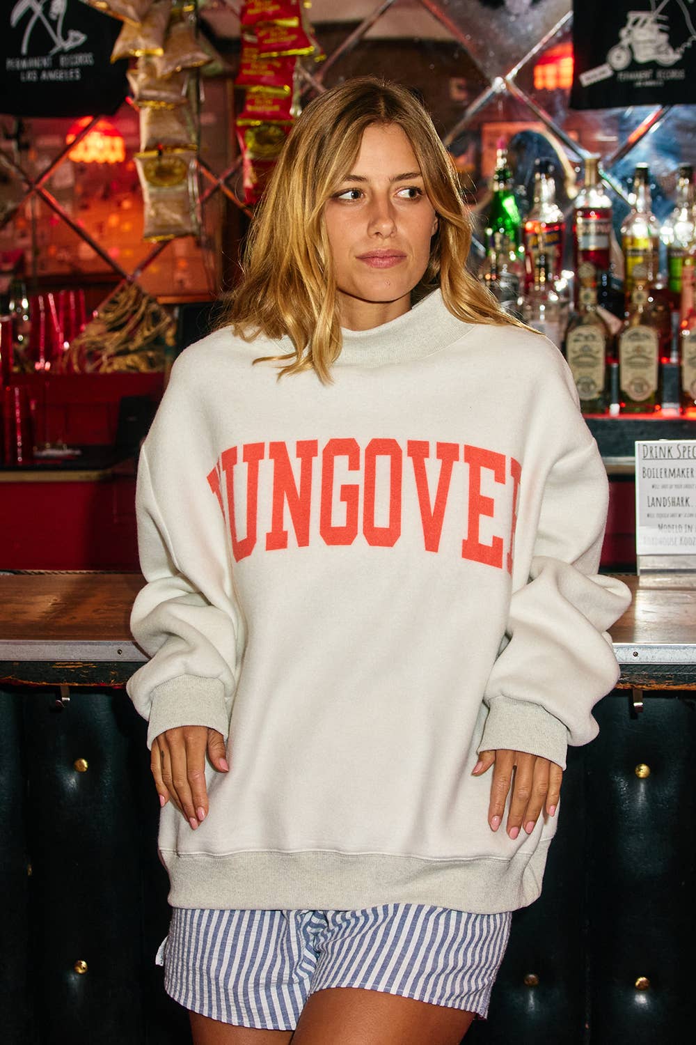 IT2594-DRINKS | Booze Print Reversible Mock Neck Sweatshirt