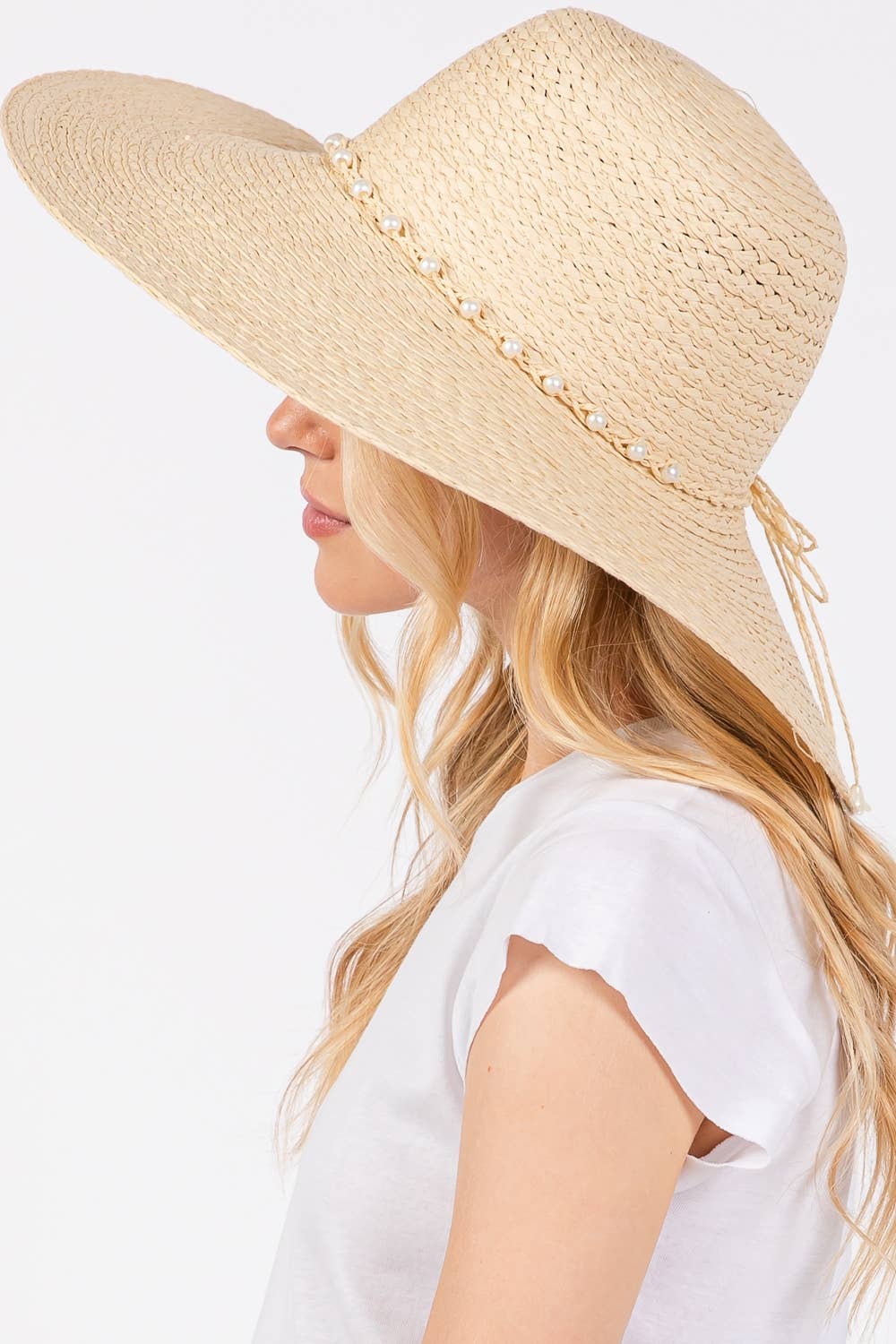 Braided Pearl Band Floppy Sun Hat