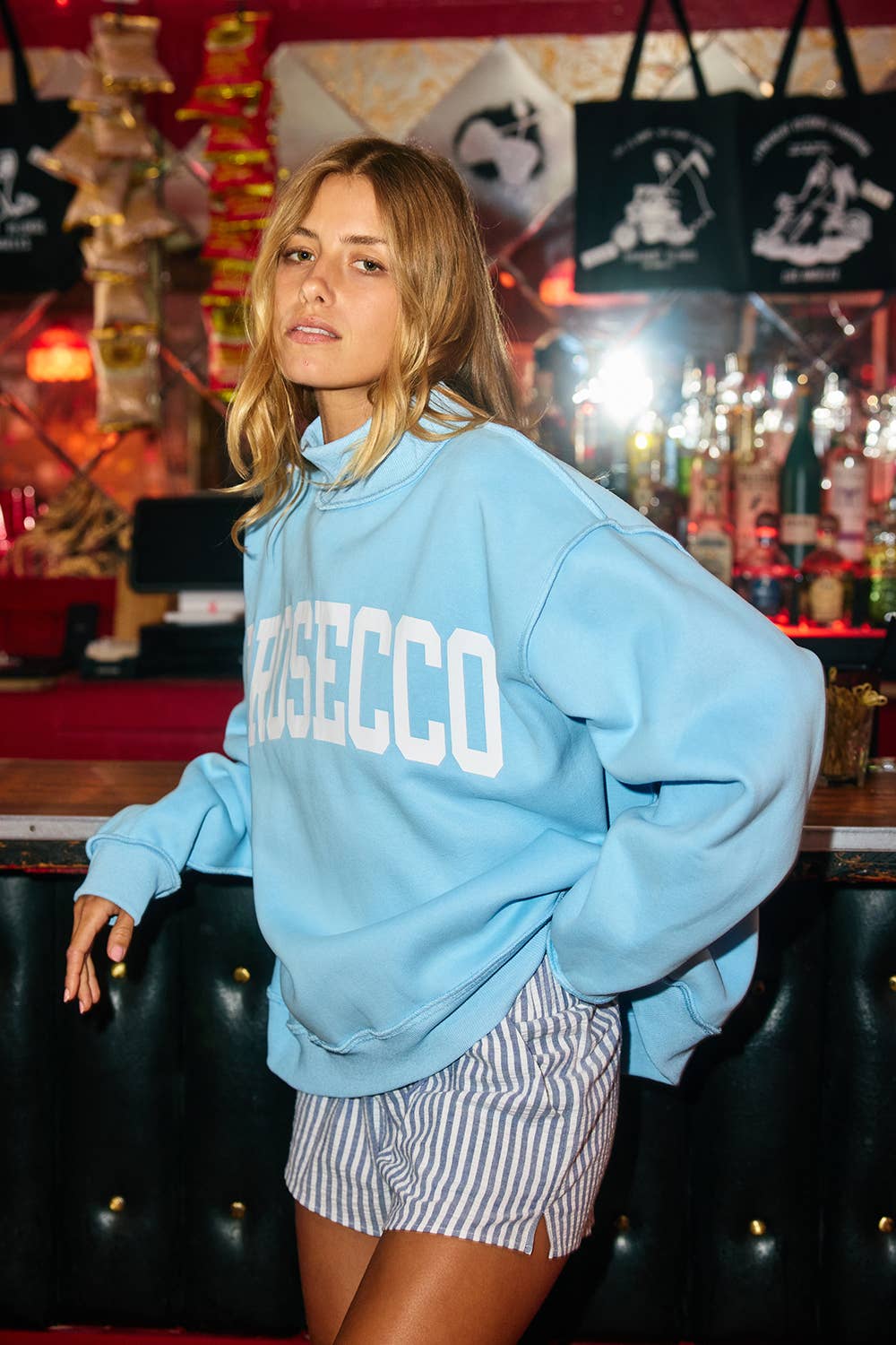 IT2594-DRINKS | Booze Print Reversible Mock Neck Sweatshirt