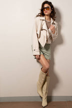 Cropped Double Lapel Lightweight Trench Jacket