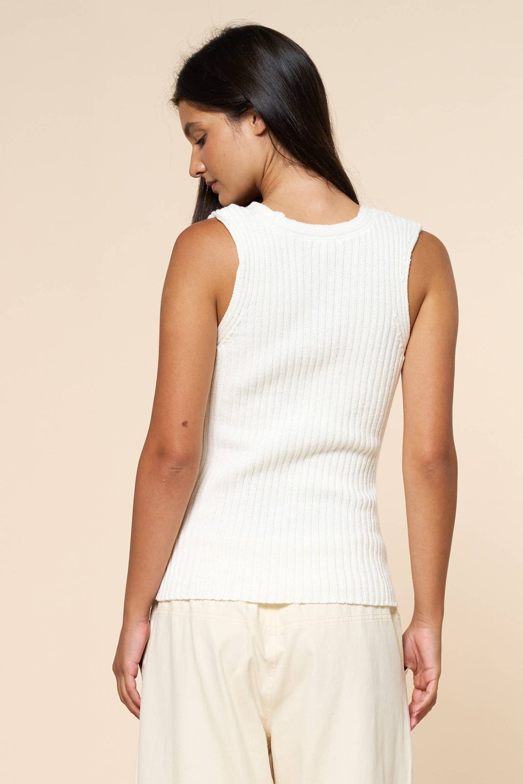 Ribbed Cut Out Strap Knit Tank Top
