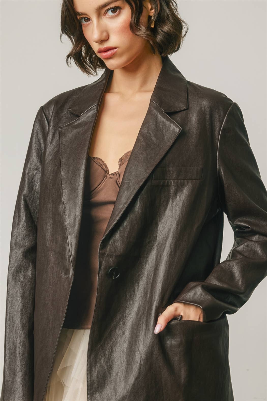 Faux Leather Oversized Blazer Jacket