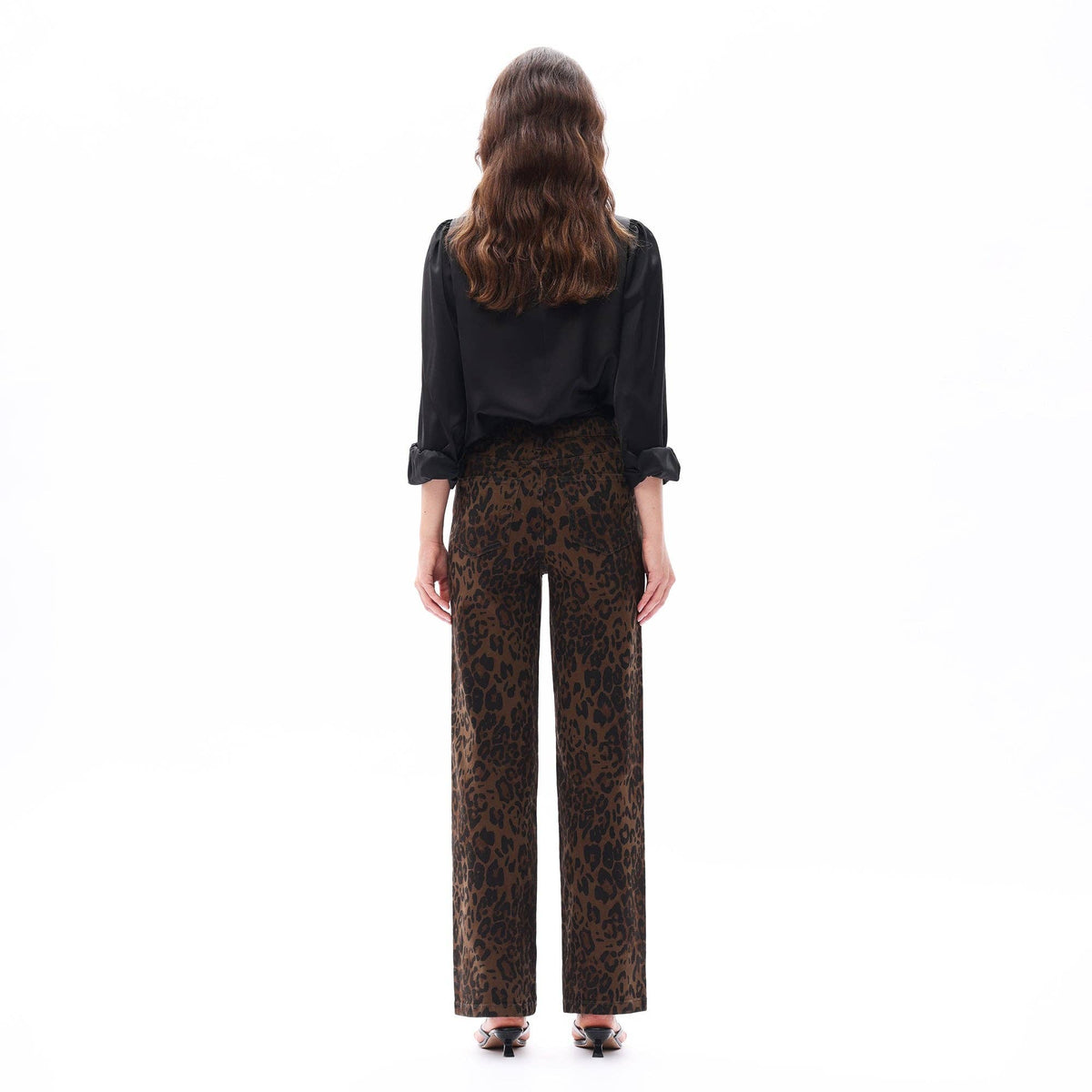 High Rise Relaxed Straight Leopard Print Pants