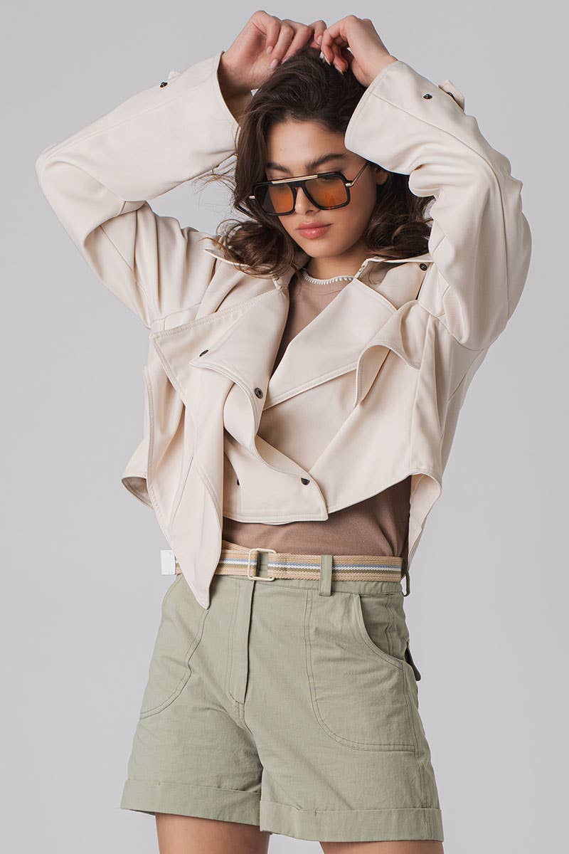 Cropped Double Lapel Lightweight Trench Jacket