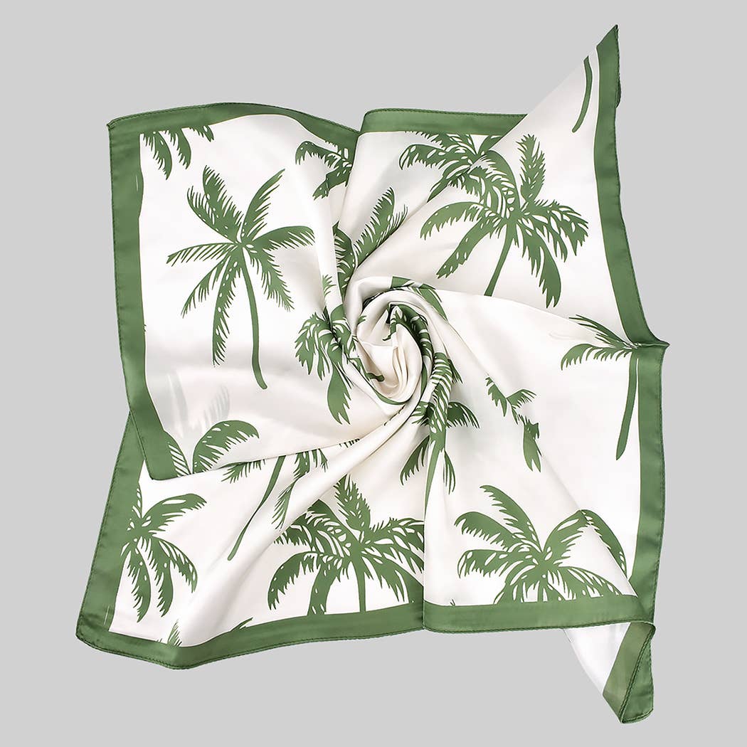 ISLAND VIBE PALM TREE PRINT SILKY SQUARE SCARF