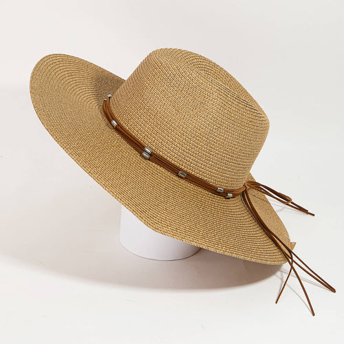 Beaded Leather Band Straw Hat