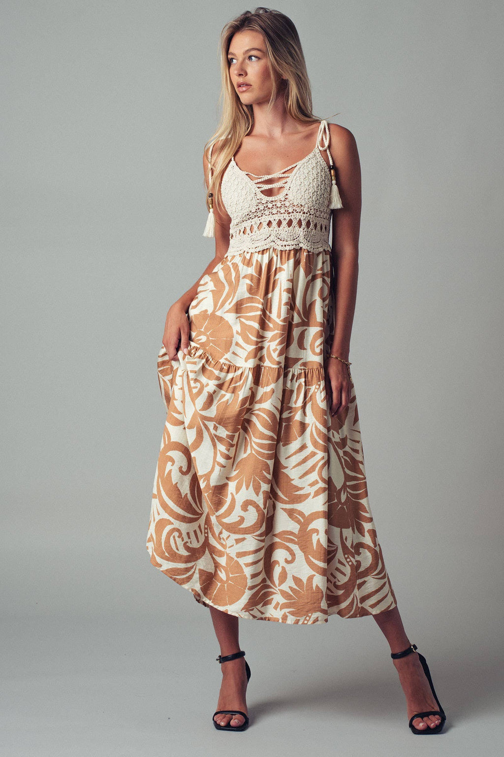 Boho Crochet Top Tropical Maxi Dress
