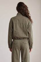 BRUSHED TWILL BELTED ZIP-UP OVERSIZED CROP JACKET