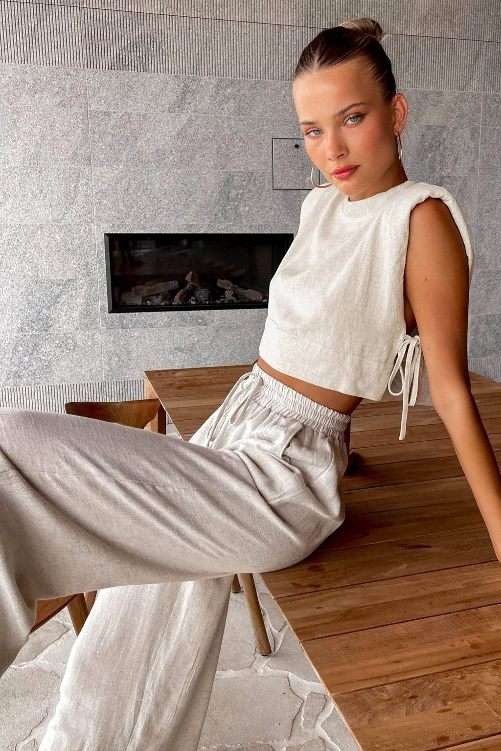 Linen Sleeveless Crop Top and Pants 2PCS Set