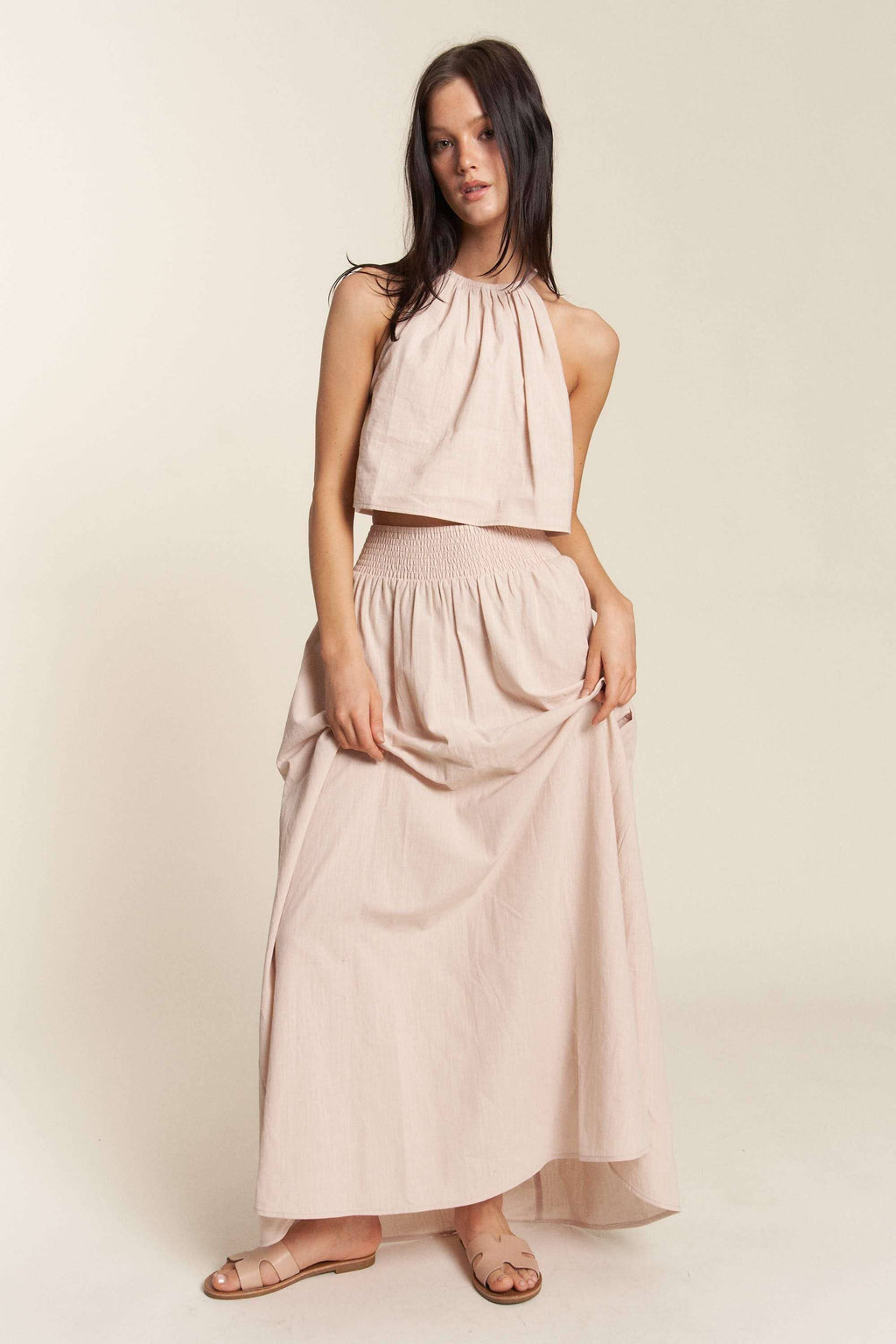 HALTER CROP TOP WITH MATCHING MAXI SKIRT SET