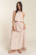 HALTER CROP TOP WITH MATCHING MAXI SKIRT SET