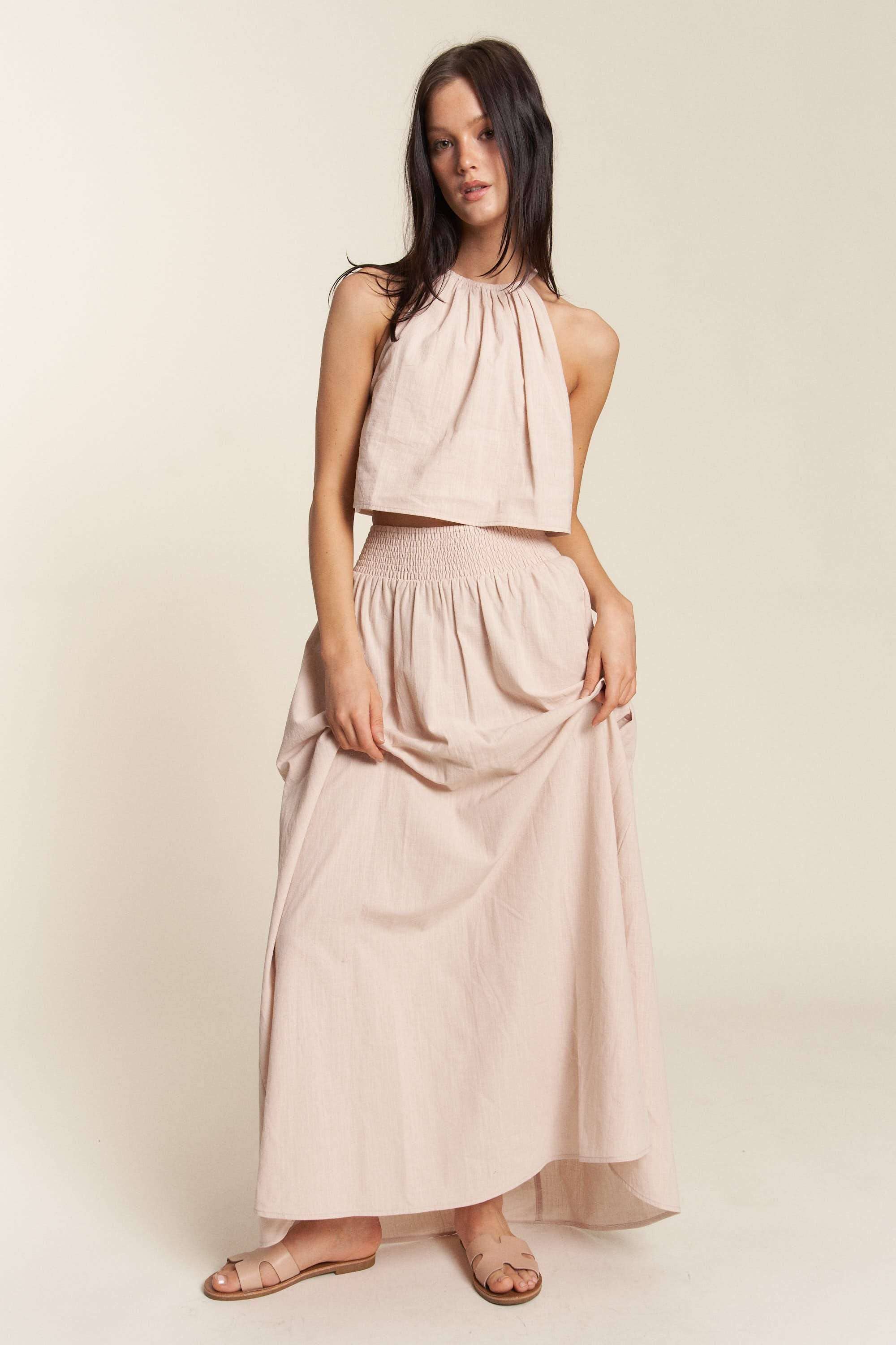 HALTER CROP TOP WITH MATCHING MAXI SKIRT SET