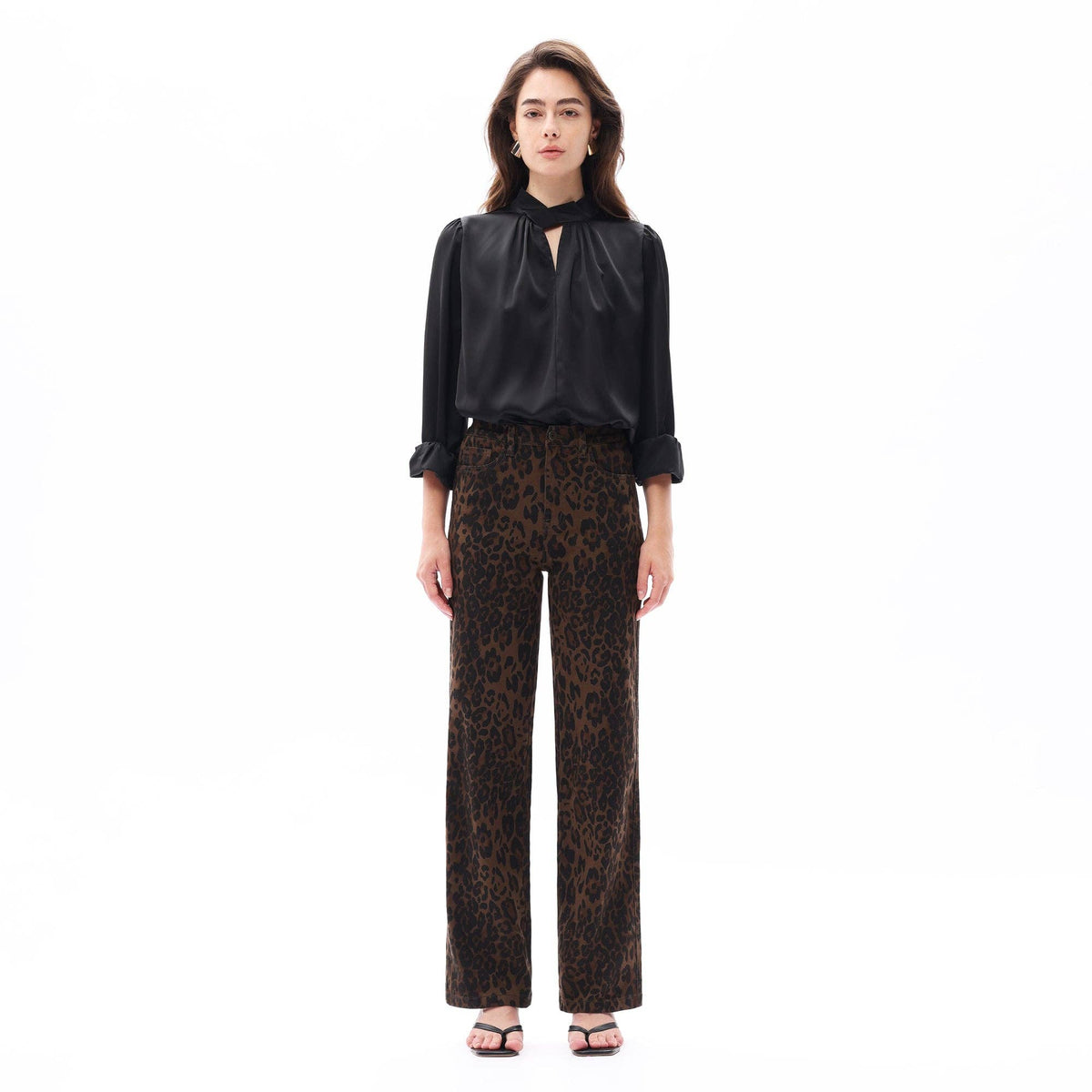 High Rise Relaxed Straight Leopard Print Pants