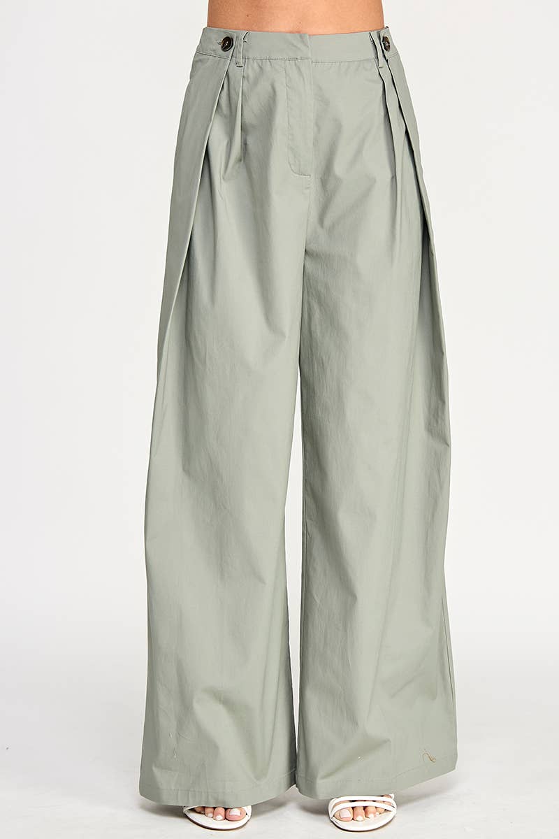 Elastic band, side pleated with button pant