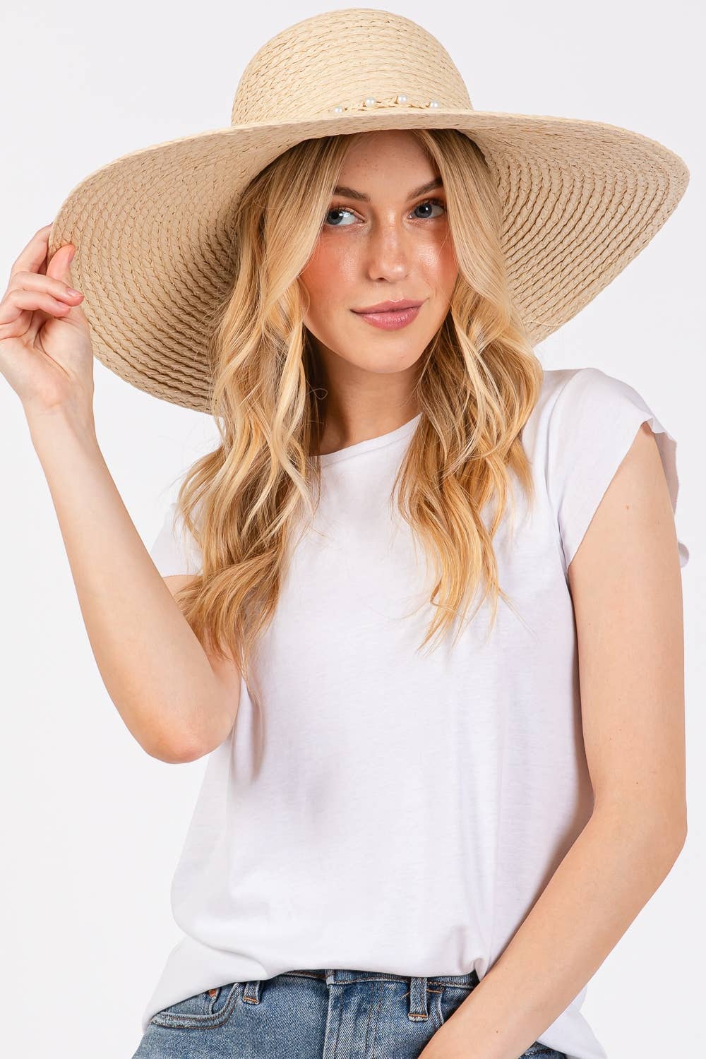 Braided Pearl Band Floppy Sun Hat