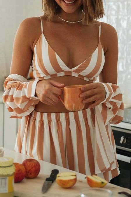 Ladies Stripe Top and Shorts Daily 3PCS