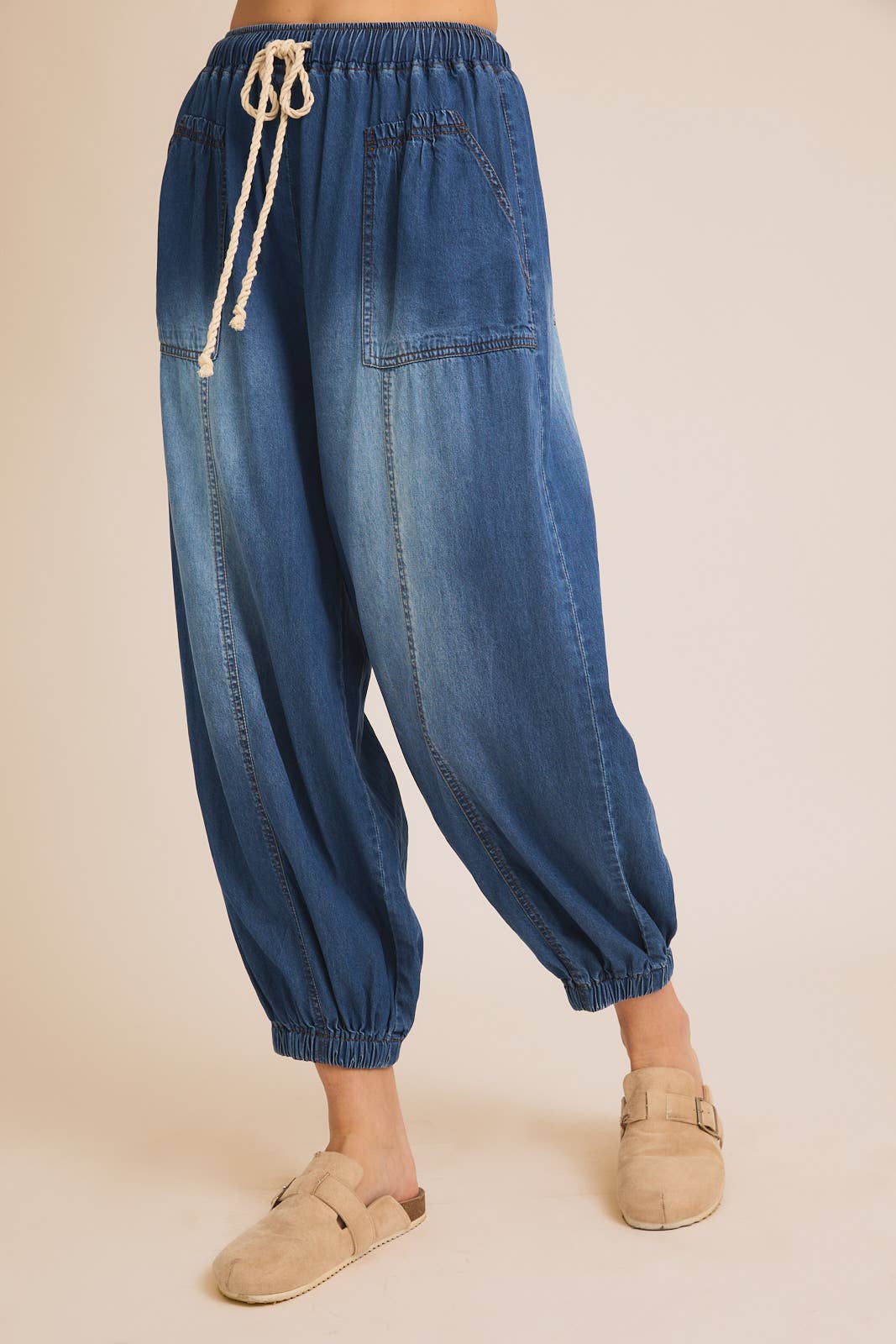 DRAW STRING WAIST WIDE JOGGER JEAN