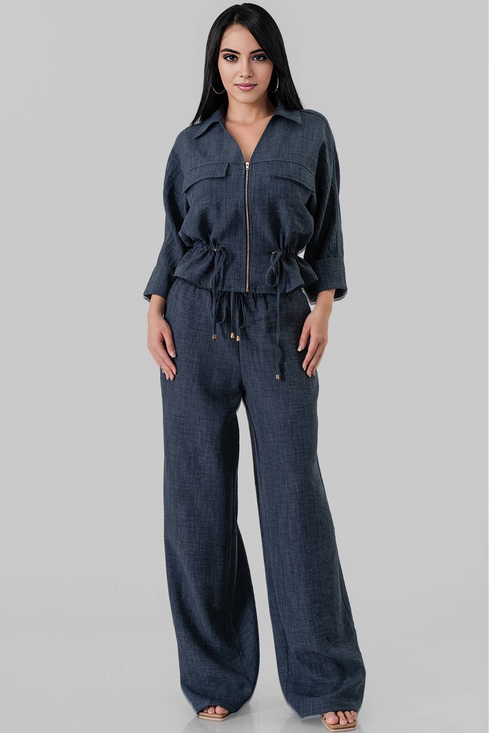 BJ2189-SET_Utility Zip-Front Top & Wide-Leg Set