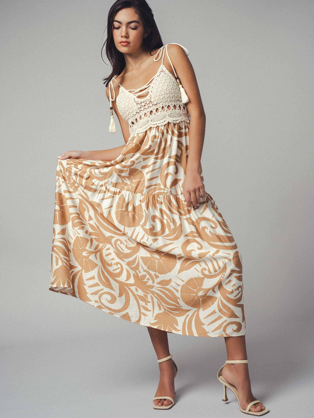 Boho Crochet Top Tropical Maxi Dress
