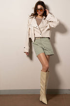 Cropped Double Lapel Lightweight Trench Jacket