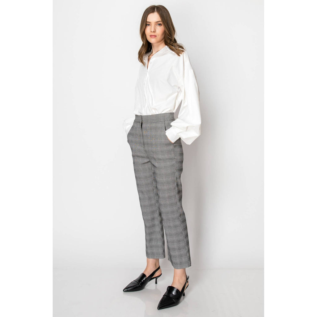 Plaid High Waisted Ankle Length Office Pants
