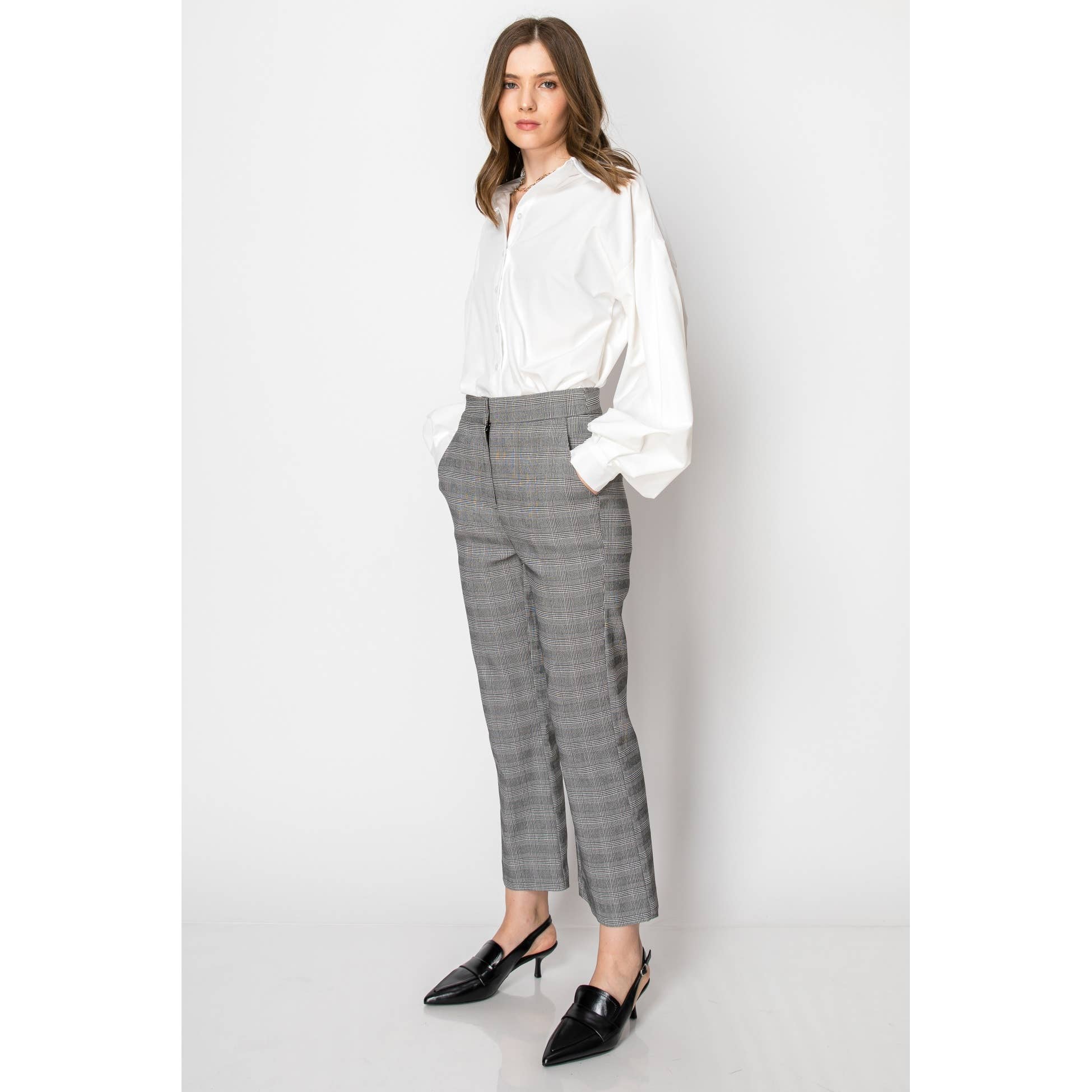 Plaid High Waisted Ankle Length Office Pants