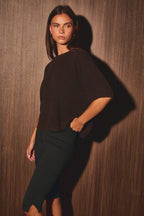 SHORT SLEEVE CREW NECK LIGHT WEIGHT SWEATER TOP