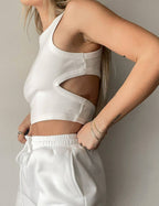Ladies Rib Knit Back Cut Out Crop Top